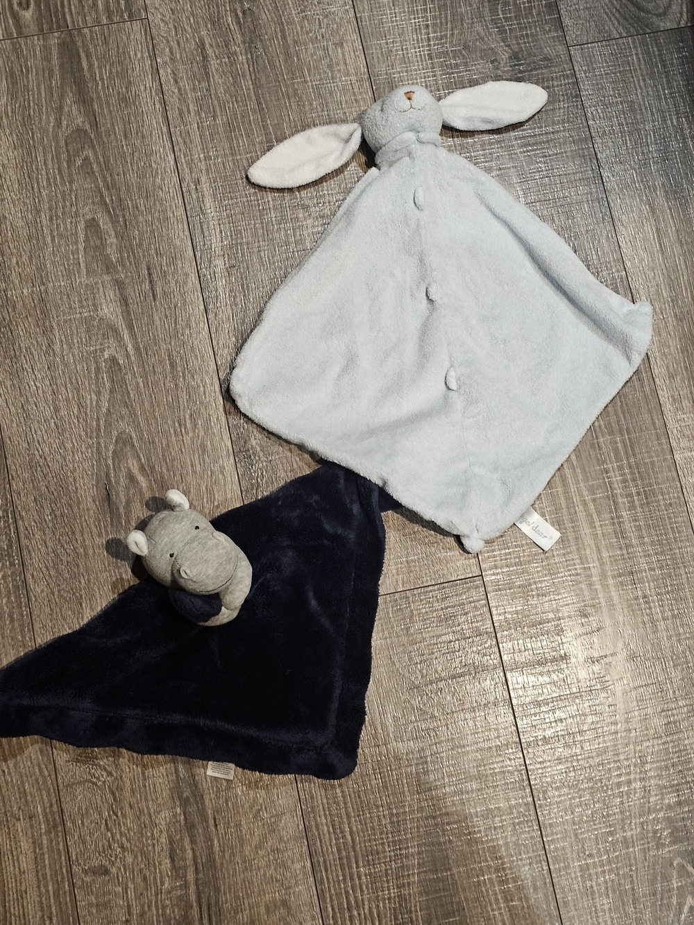 Lovies Set Plush Bunny Comforter & Hippo - Light Blue and Navy